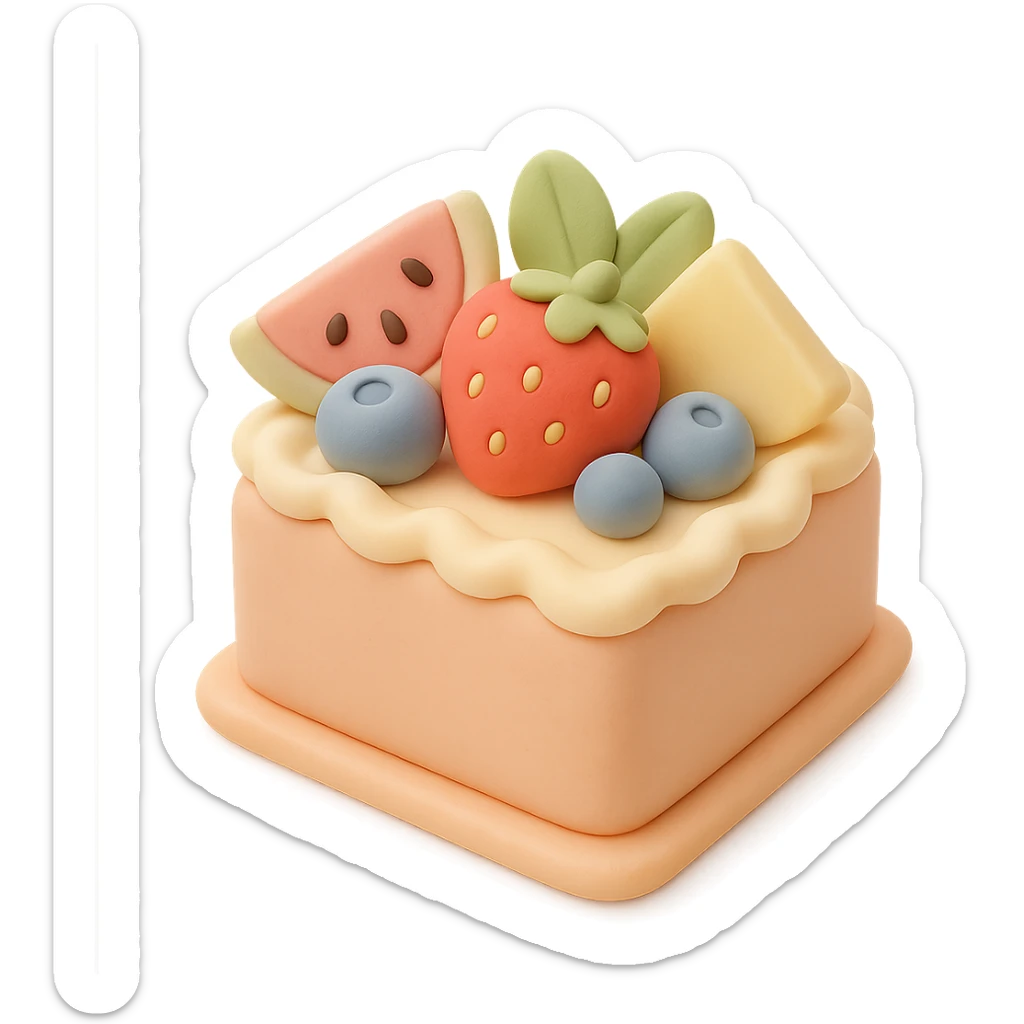 square fondant cake with fruit toppings sticker