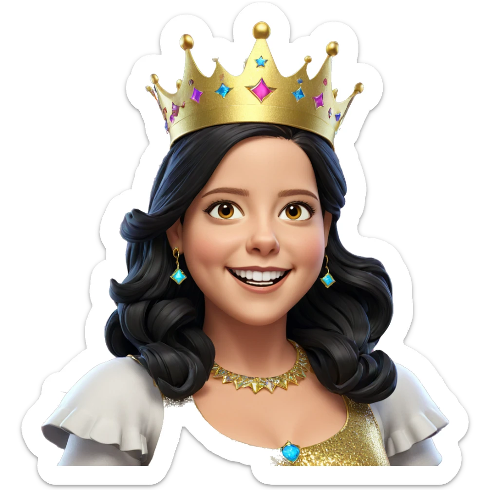 smiling girl with crown and fireworks sticker