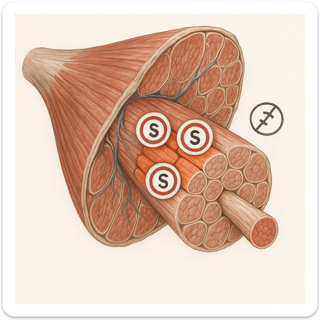 hyper realistic image of cross section of muscle with highlighted slow fibers, slightly enlarged, saturation symbols and limited growth, anatomical details, natural colors, light background sticker