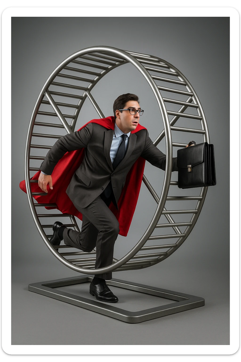 uomo che corre dentro la ruota del criceto come un circolo vizioso immagine realistica sticker