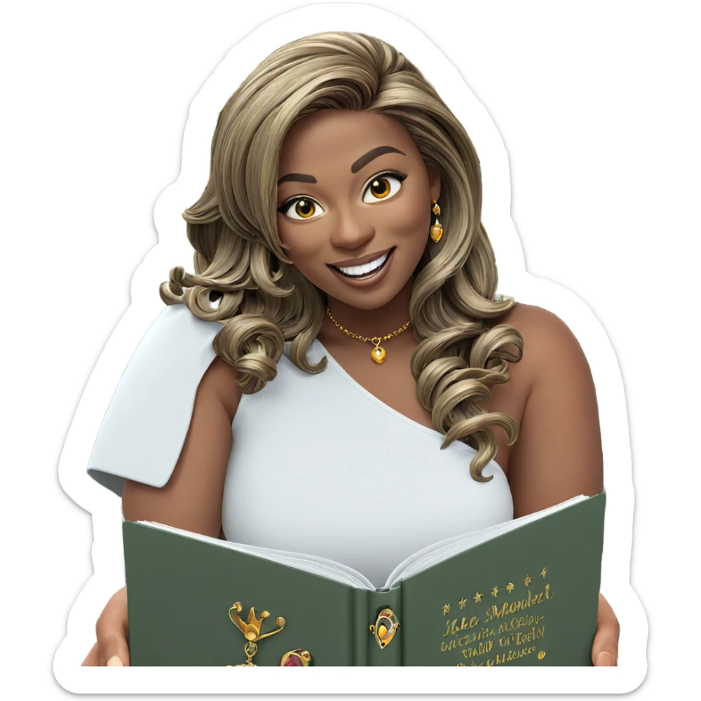 smiling girl with jewelry book sticker