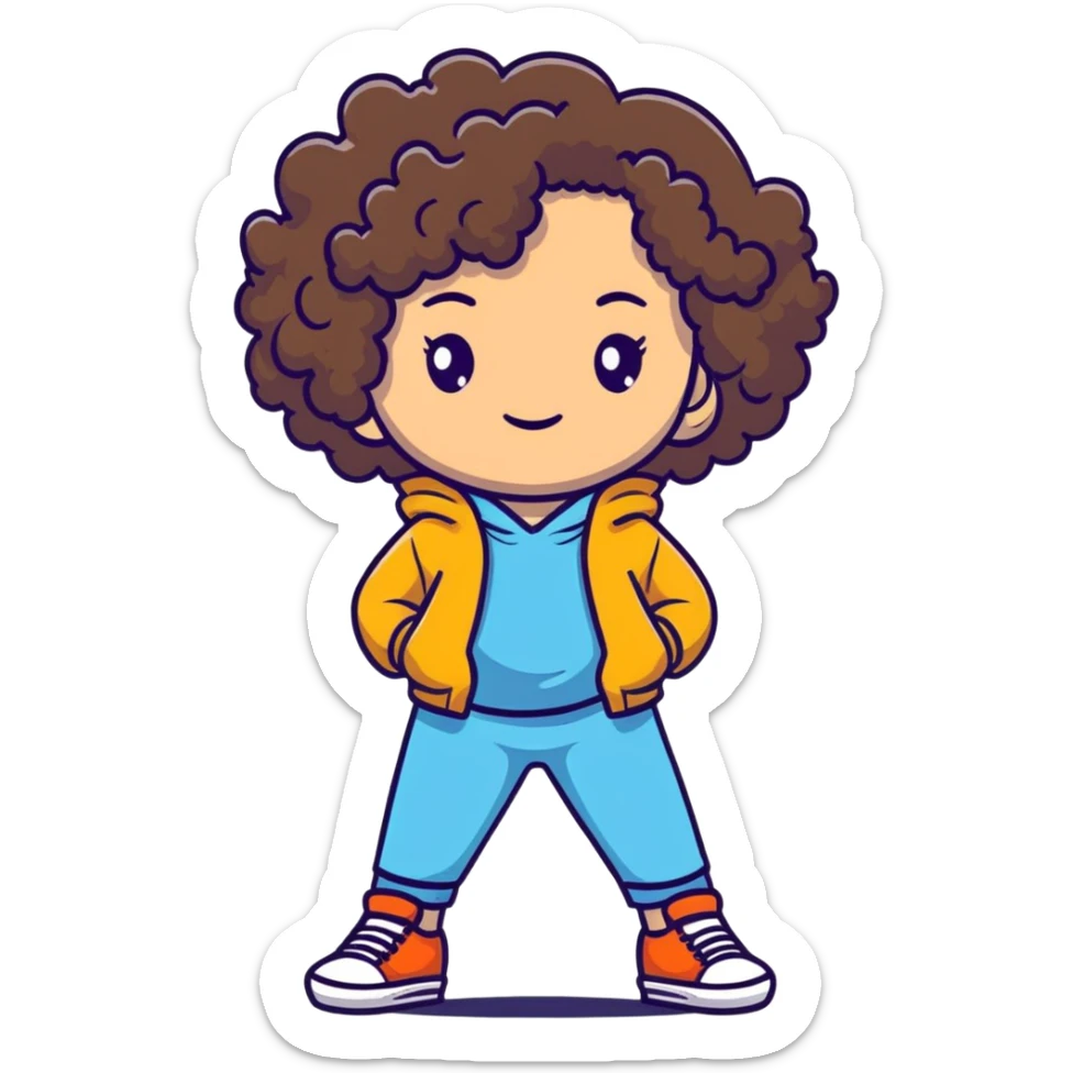 Full body teenage girl with curly brown hair, choni style with urban clothes sticker