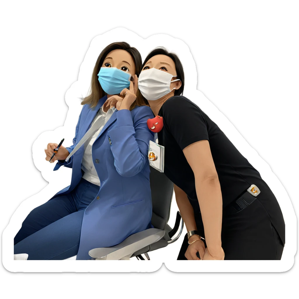 masked duo in office setting sticker