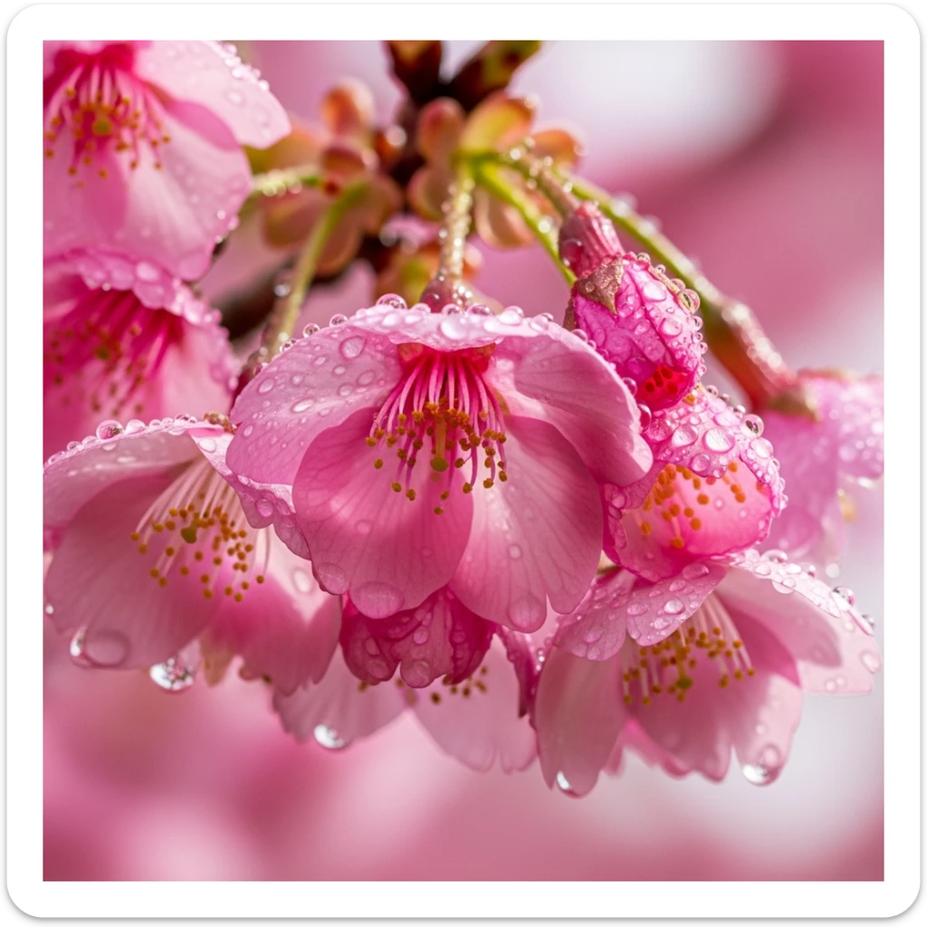pink cherry blossom with dew drops sticker