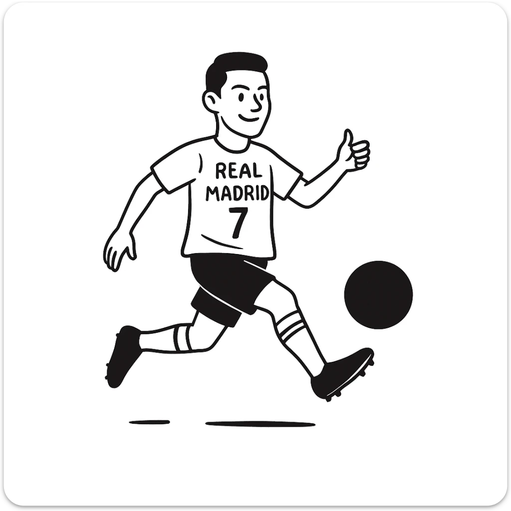 Cristiano Ronaldo in a Real Madrid shirt, hand drawn doodle style, black and white hand drawn doodle illustration. sticker