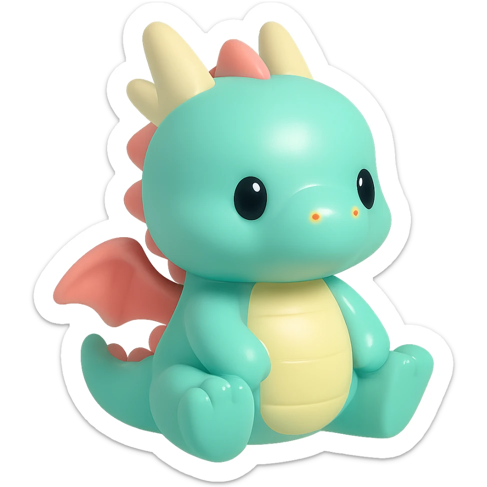 fantasy dragon, vinyl figure style, chibi proportions, vibrant colors, glossy look, simple background sticker