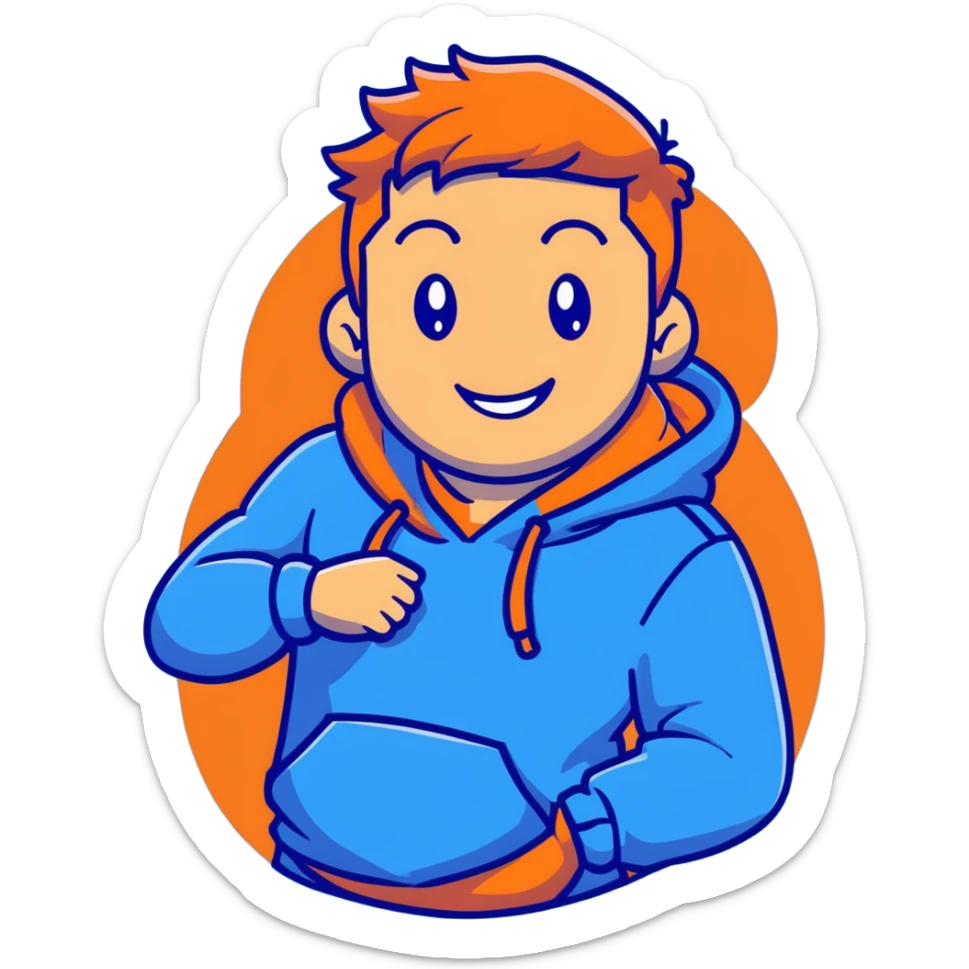 portrait of Mr. Beast, smiling, blue hoodie, energetic vibe sticker