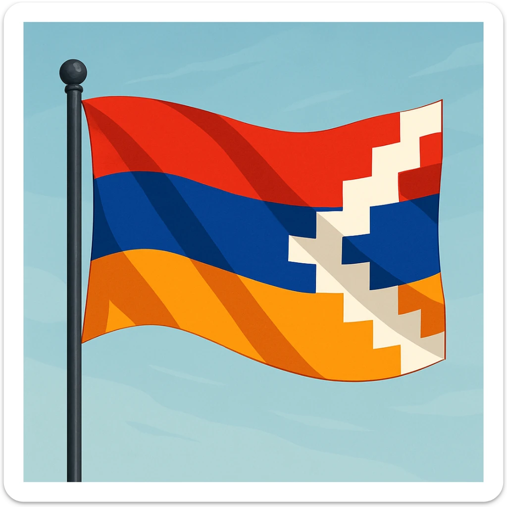 animated flag of Artsakh, waving, vibrant colors, simple background, modern digital illustration style sticker