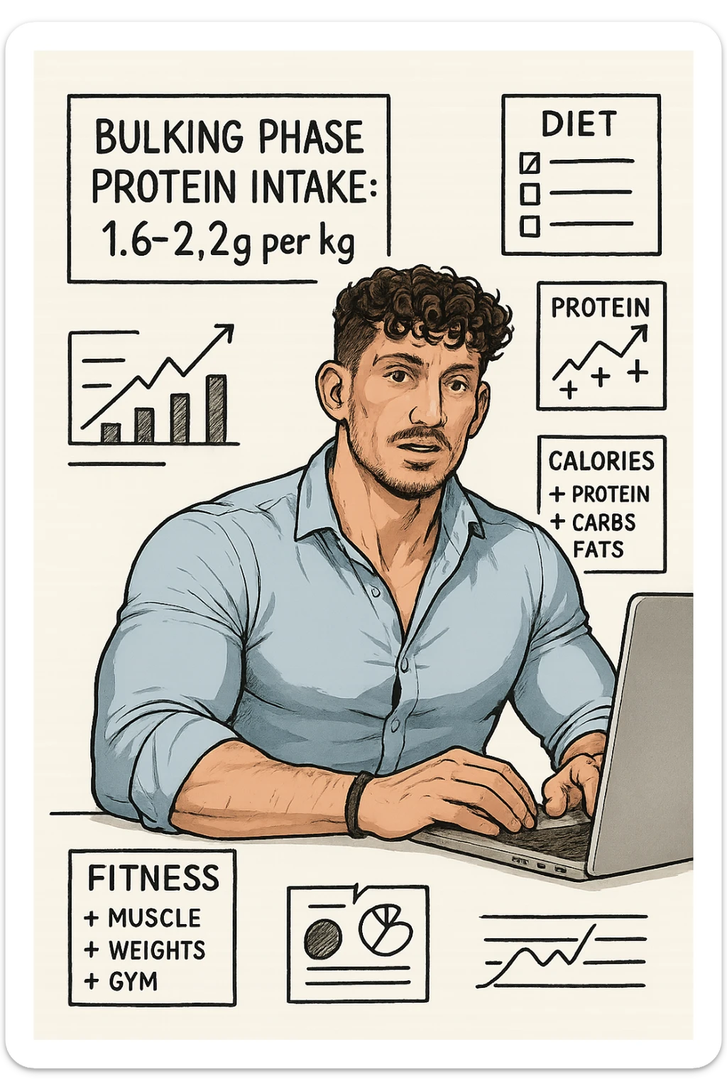 Uomo che imposta la sua fase di massa a proteine intorno 1.6 - 2.2g per kg sticker