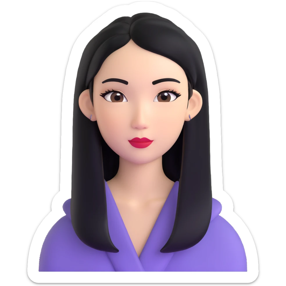 baddie with Asian and Latina features, long straight black hair, makeup sticker