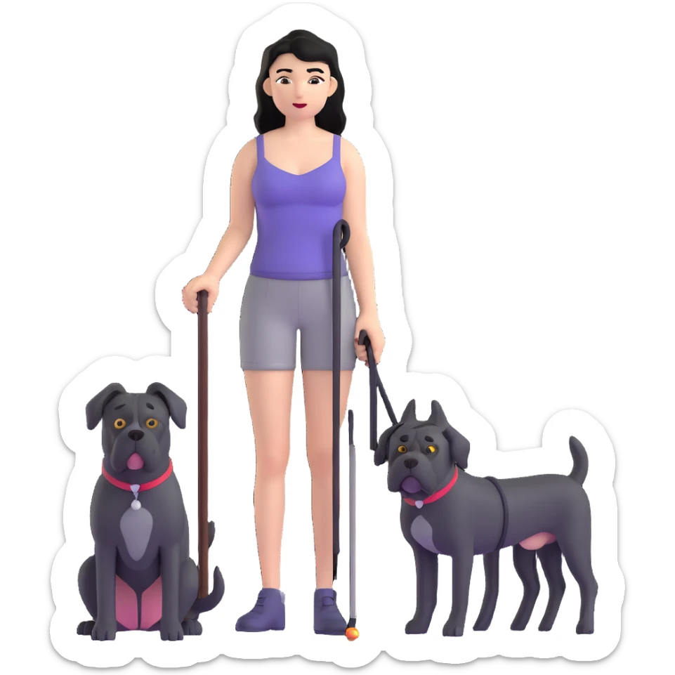 Woman with long black hair wearing spaghetti strap top holding a black Cane Corso dog with cropped ears and short tail sticker