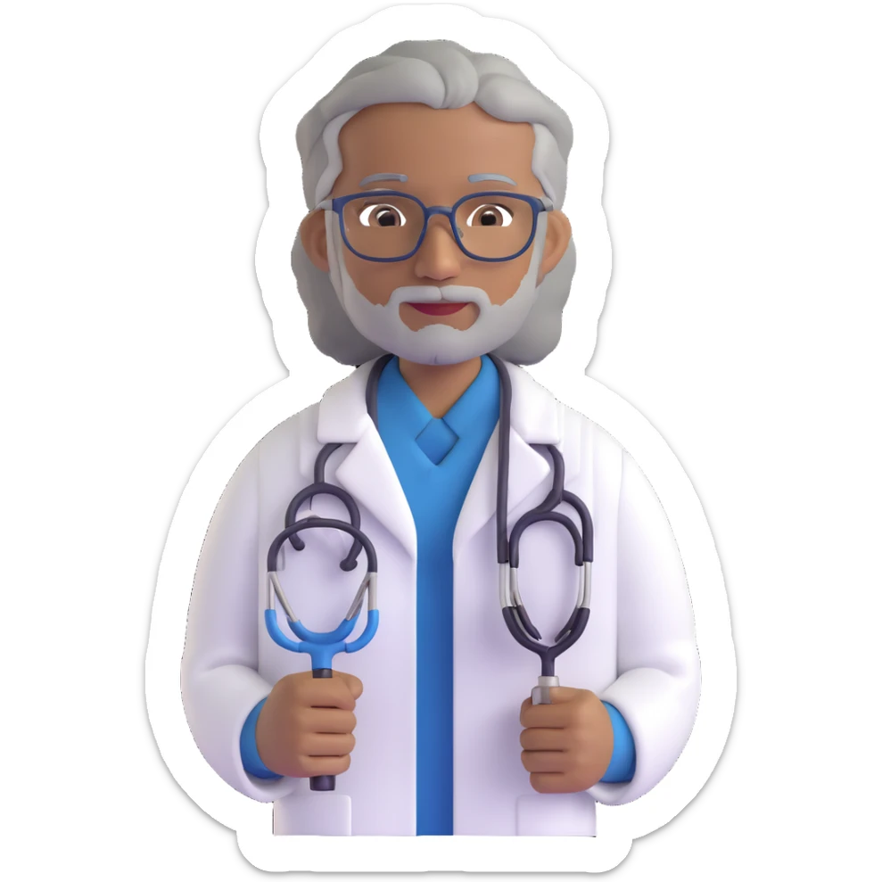 mature 60 year old doctor with stethoscope, gray hair, medium-dark tan skin tone, cinnamon skin, professional looking but not elderly sticker