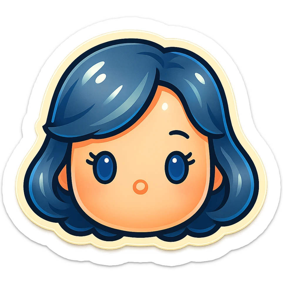 Make the tone of the hair cooler with more blue-grey hues, keep plush tsum tsum style, blue eyes, 1940s bob hairstyle, no body, no mouth, and remove the background. sticker