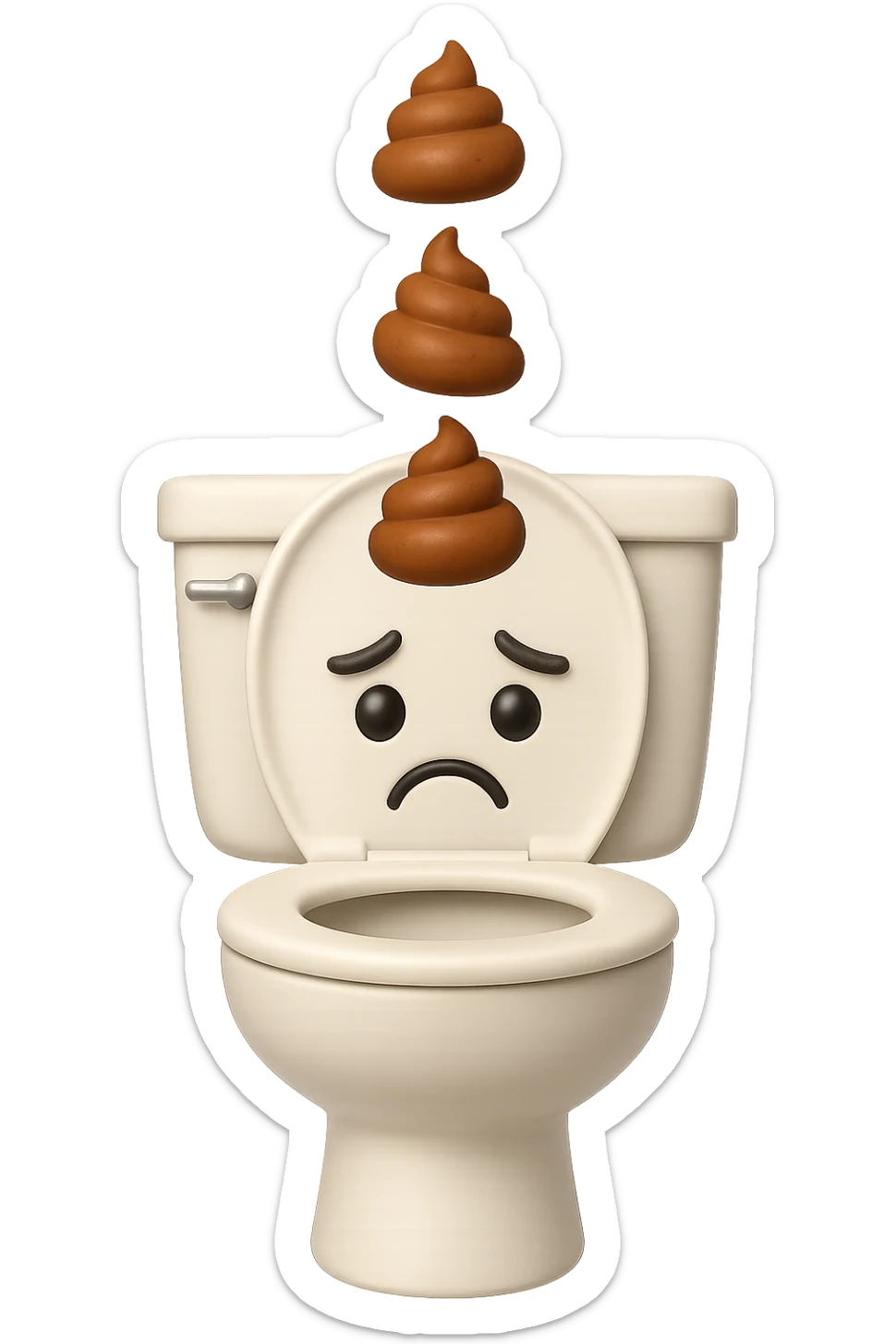 EMOJI STILE IPHONE 3D DI un water con palline di cacca tristi che cadono dall'alto verticalmente, iperrealistico 4k sticker