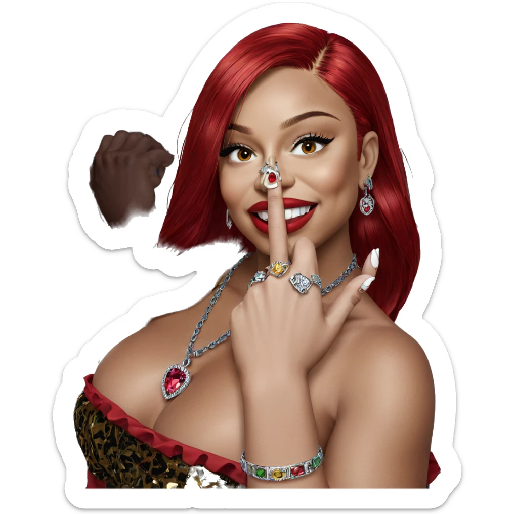 red haired girl with jewelry sticker