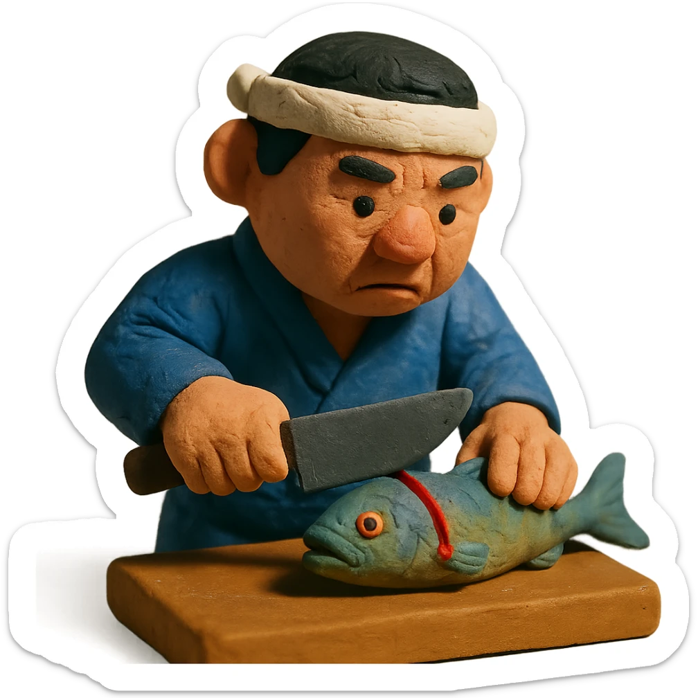 Korean sushi master slaying a fish sticker
