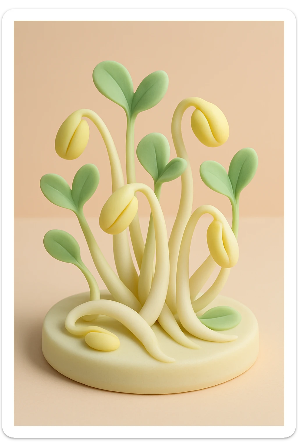 bean sprouts, fondant cake art style, pastel colors, soft and playful, no text sticker
