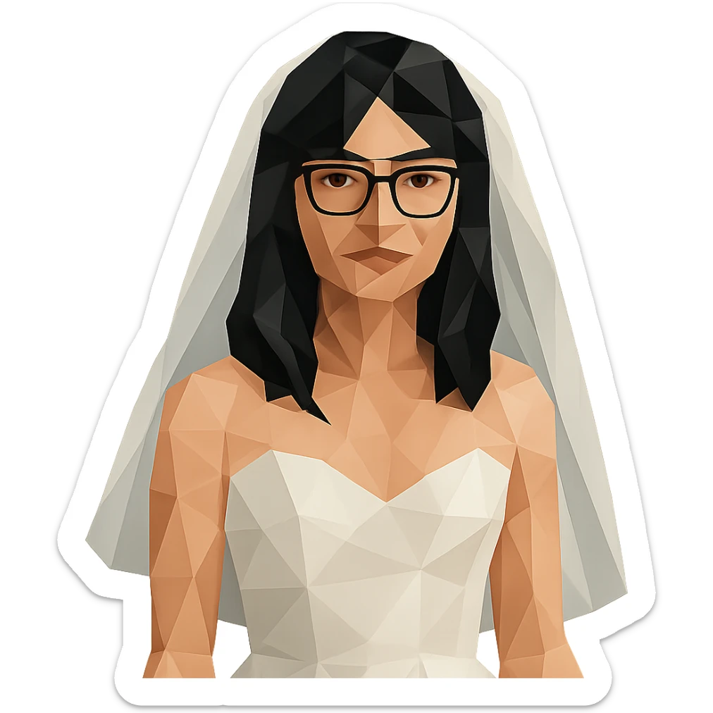 girl with black hair in glasses in a wedding dress sticker