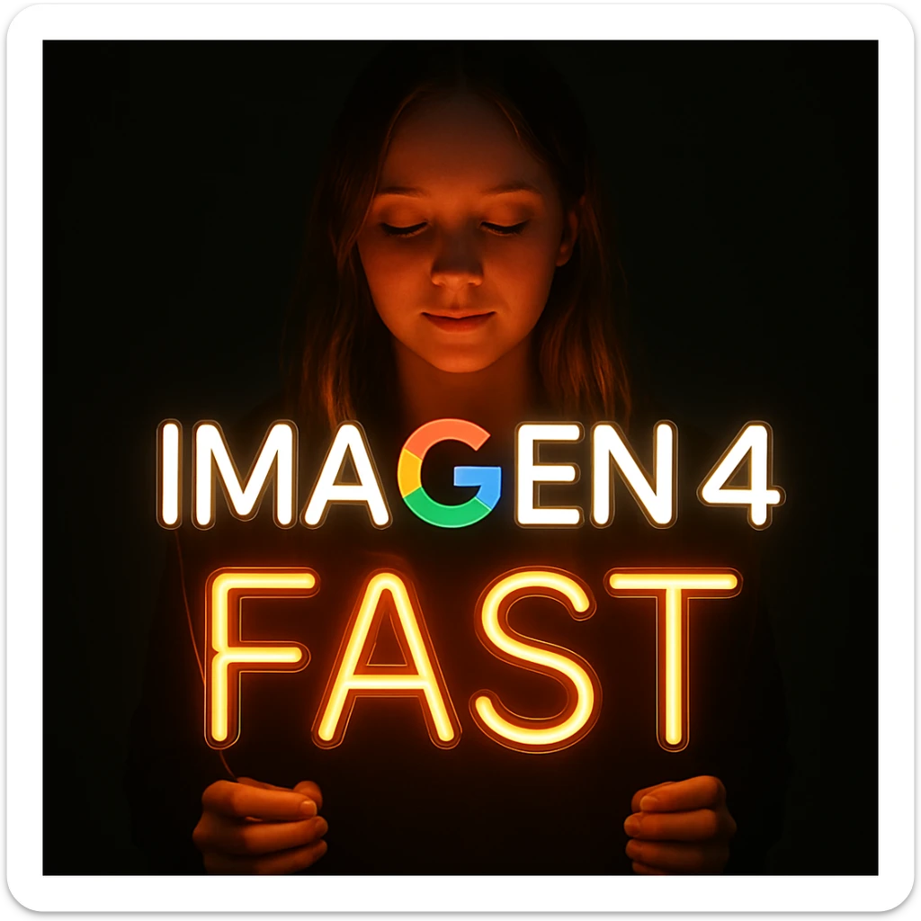 make a girl holding this sign, but sign in made of neon, also add fast below the sign sticker