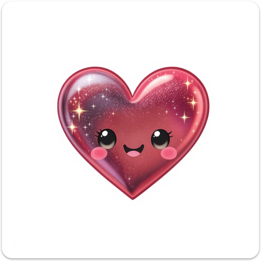 goth heart emoji, cute and shiny, with sparkles, no background sticker