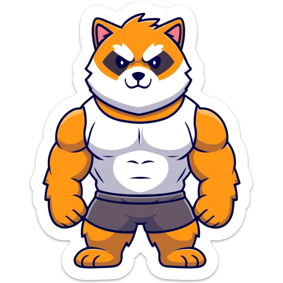 muscular furry character wearing a t-shirt that says 'Himbo Gunners' in a gym background sticker