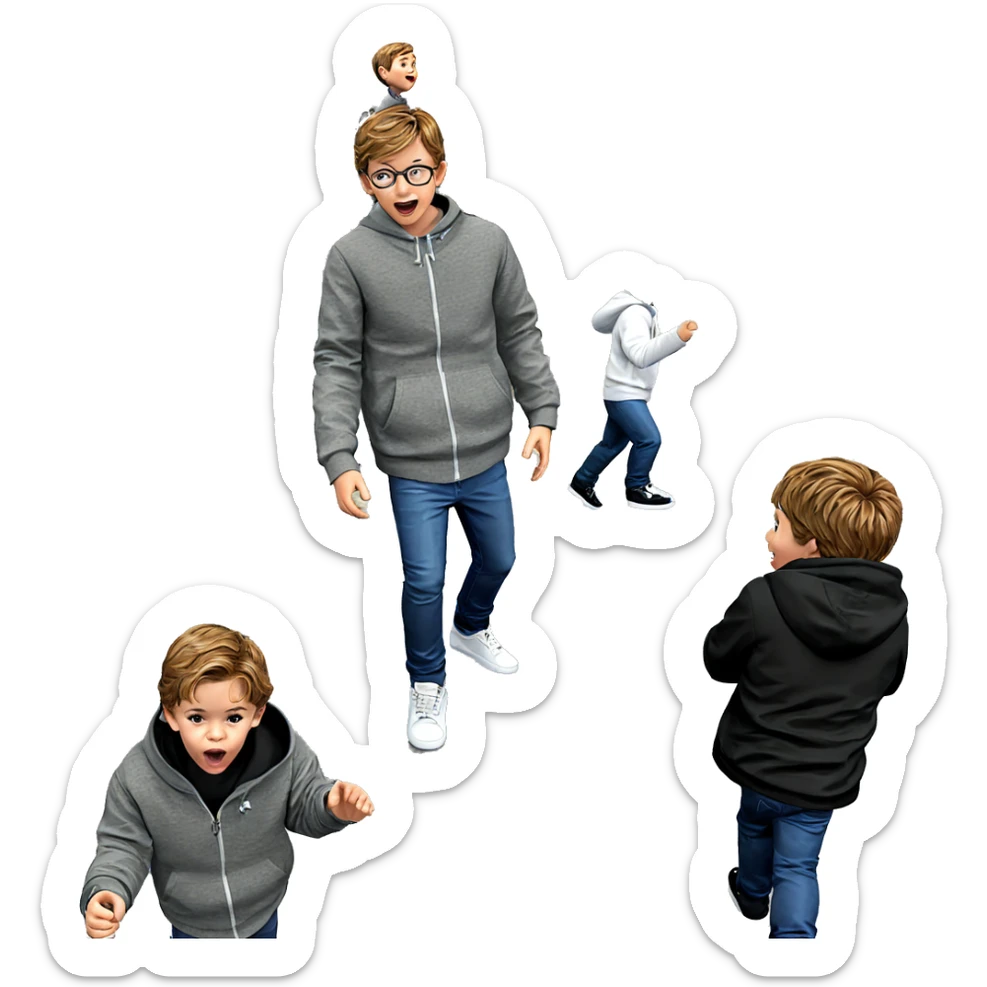 four boys having fun sticker