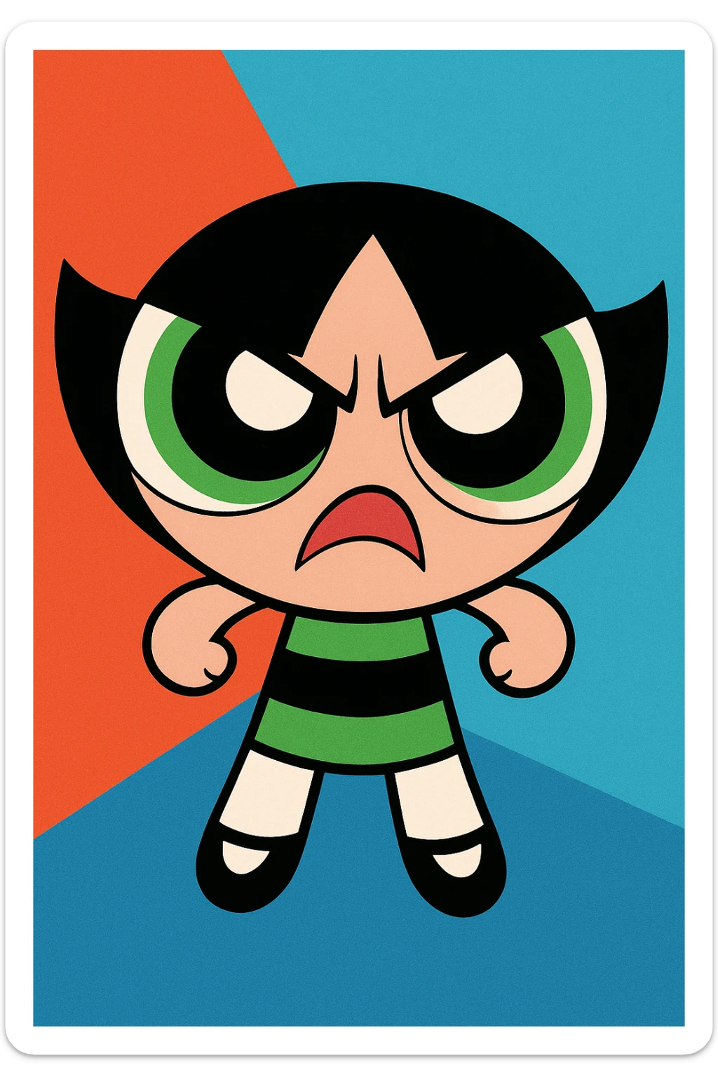 Powerpuff Girls character with an angry emotion, cartoon style, vibrant colors sticker