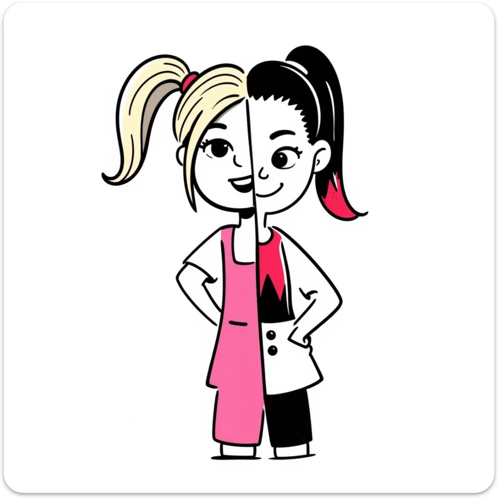 A combination of Margot Robbie as Barbie and Harley Queen (half-face) sticker