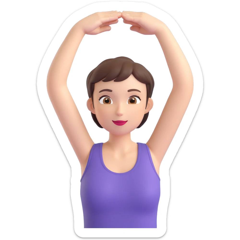 woman with short hair, sleeveless shirt, arms up, confident pose, clean design sticker