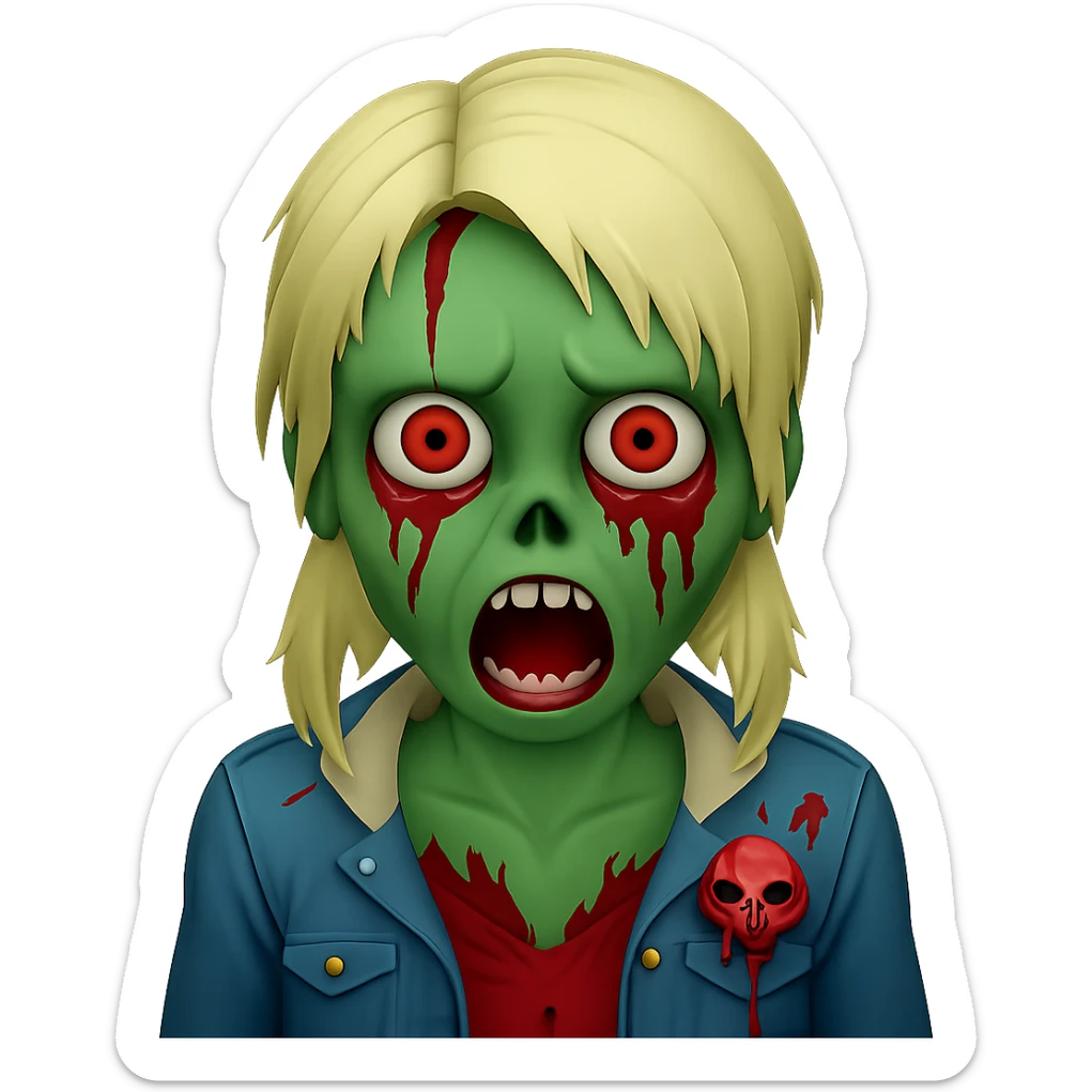 Make the female zombie's skin green, keep the original style exactly as is, no background. sticker