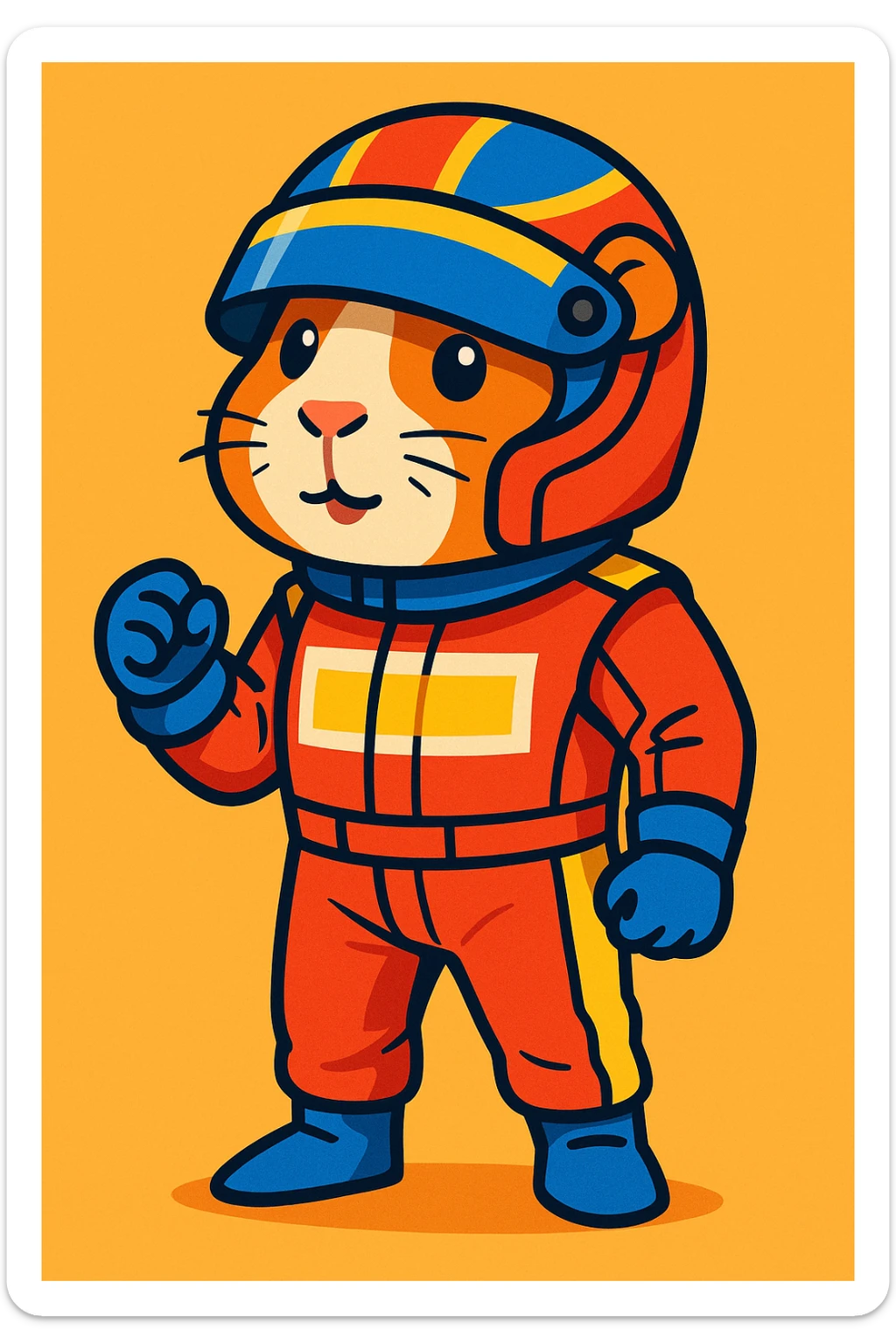 guinea pig in a Formula 1 racing suit and helmet, full body, detailed cartoon sticker