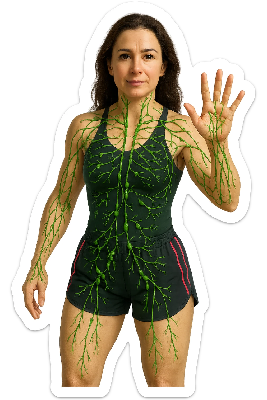 Donna in forma che ha riattivato il suo sistema linfatico su un corpo umano in 3D sticker