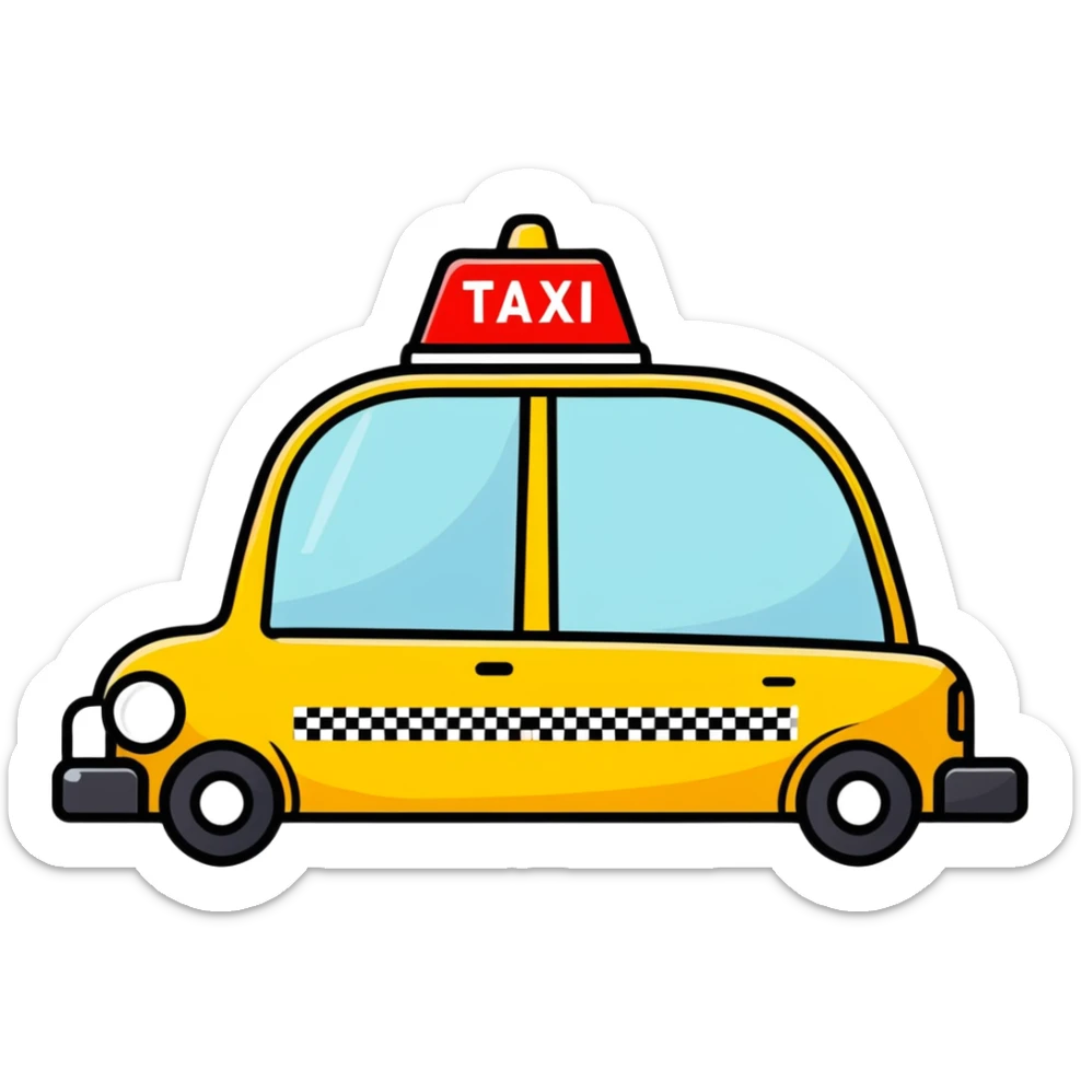 Taxi rápido blanco con línea roja por los lados y número de taxi 1385 sticker