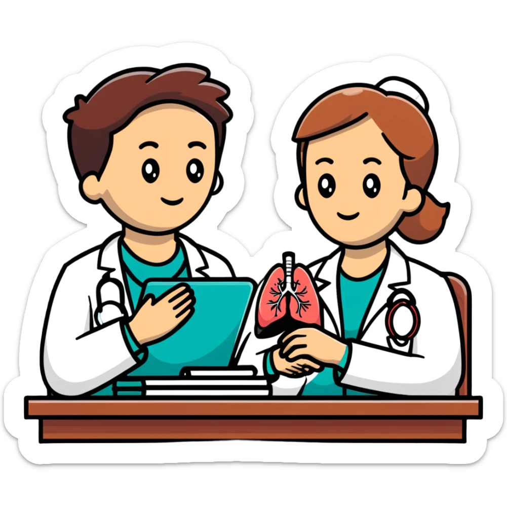 Doctor listening to patient's lungs with stethoscope, cancer screening examination in medical office sticker