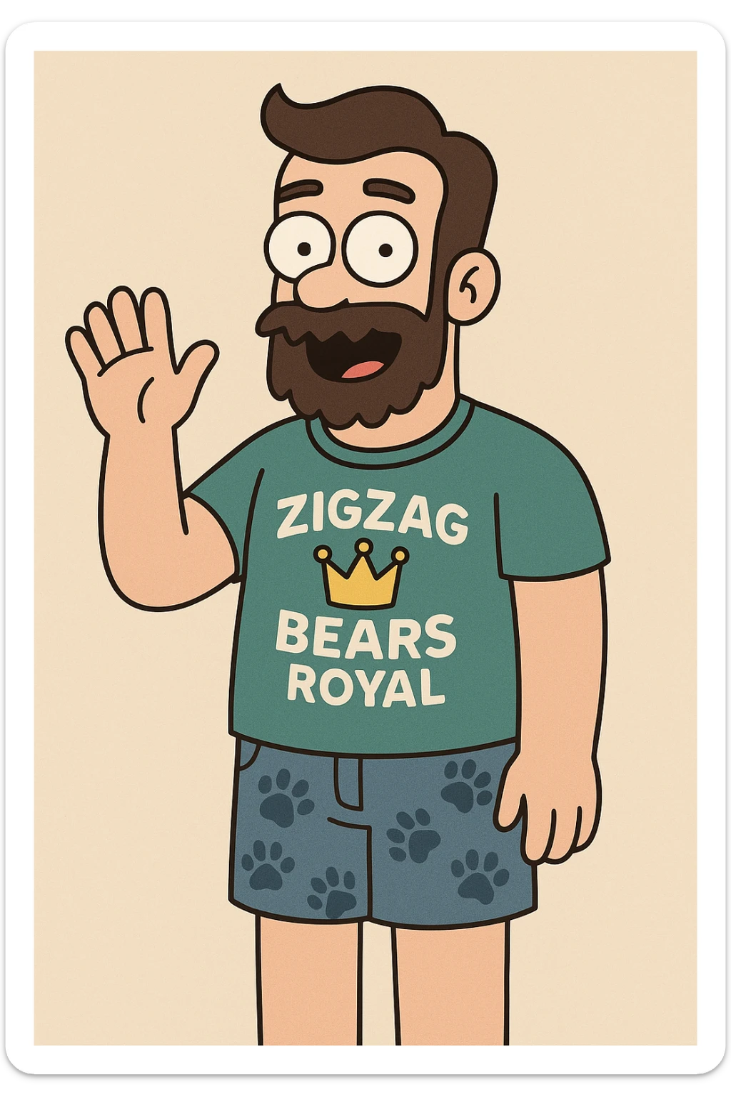 A man zigzag bears Royal t-shirt blue dogs paw jeans 🩳 a hand say hello sticker