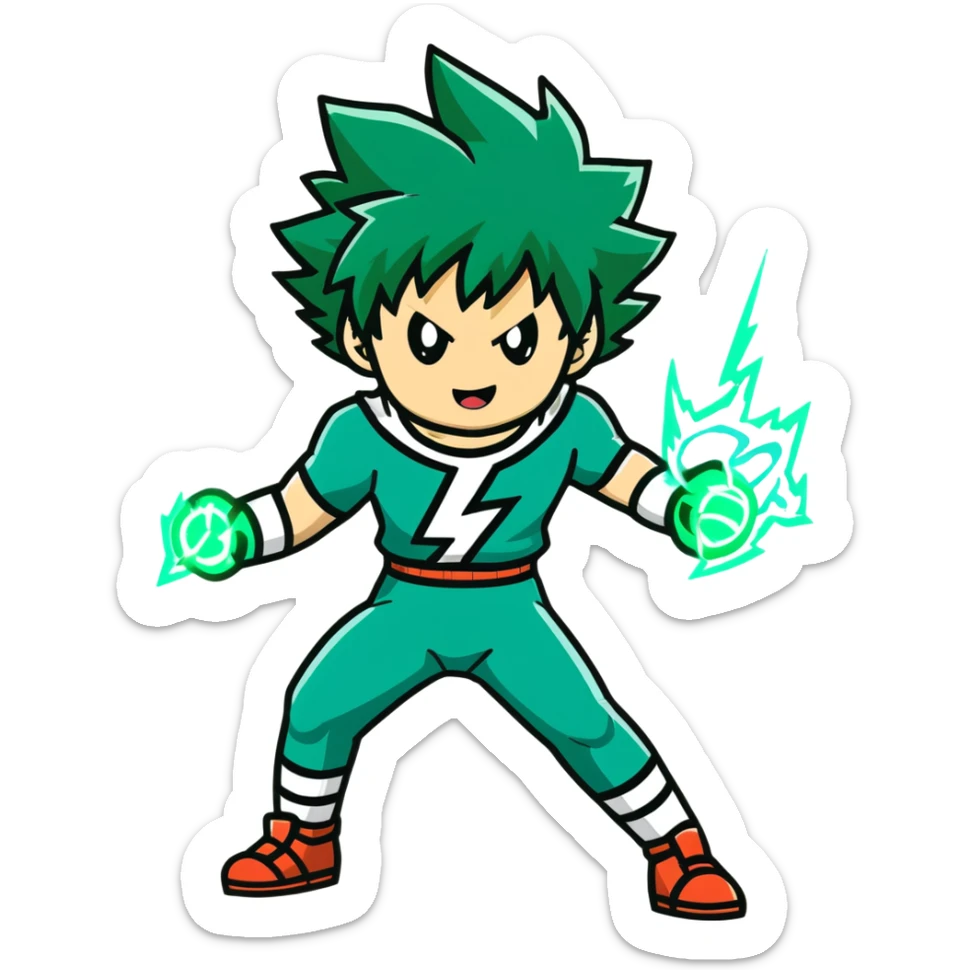 Izuku Midoriya (Deku) from My Hero Academia using One For All power with green lightning sticker