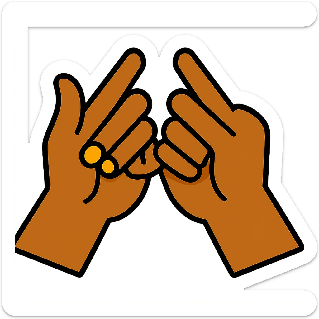 Change the hand colors to a medium brown skin tone, keep the pinky promise gesture, no background. sticker