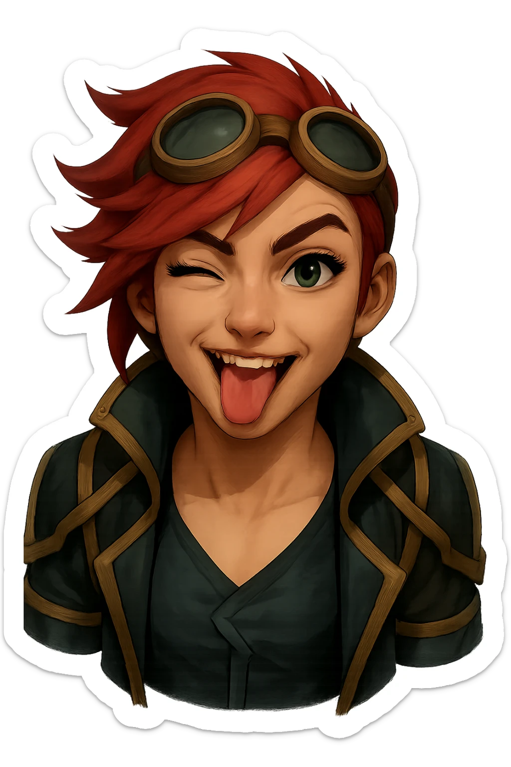 Change the expression of the character to cheeky tongue out, keeping the style and appearance the same, inspired by playful Minecraft-style expressions. Transparent background. sticker