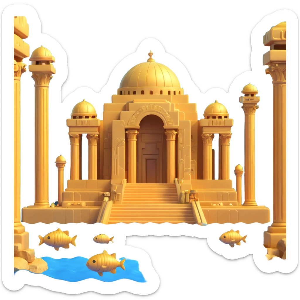 golden Anunnaki underwater city with glowing domes and ornate pillars sticker