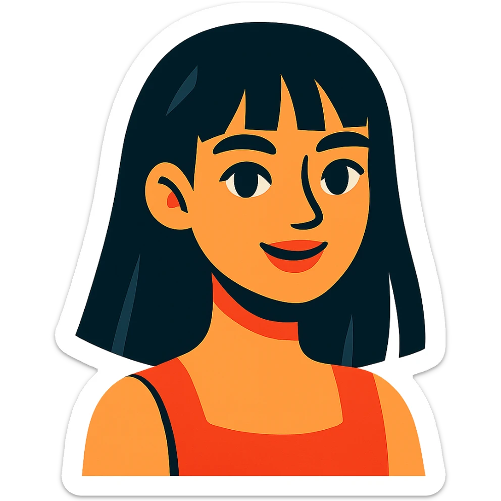vibrant toon style pretty girl with straight black hair sticker