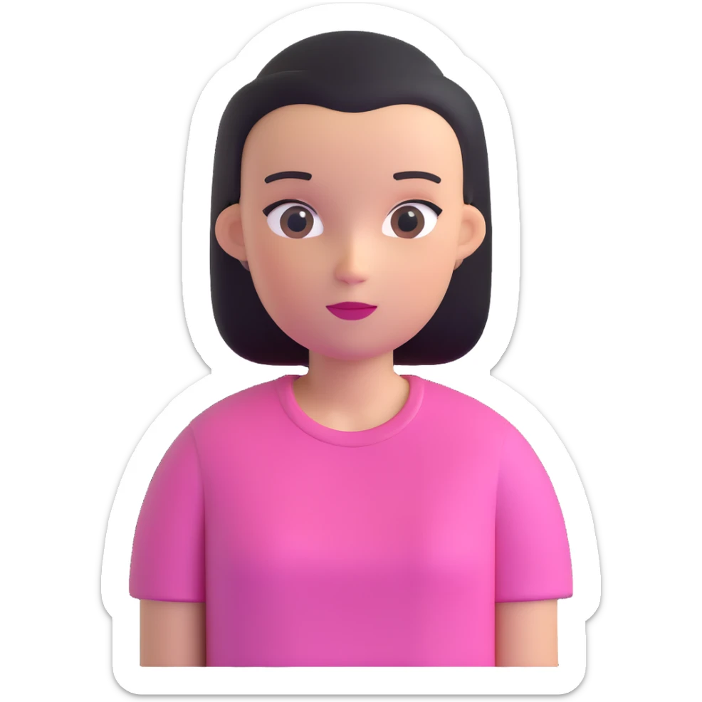 girl with oval-shaped head with flat top wearing a pink t-shirt sticker