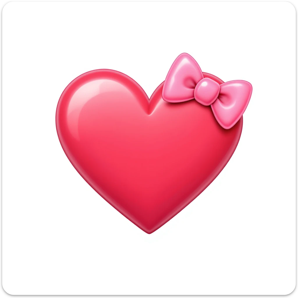 cute and shiny heart emoji with a bow accent, no background sticker