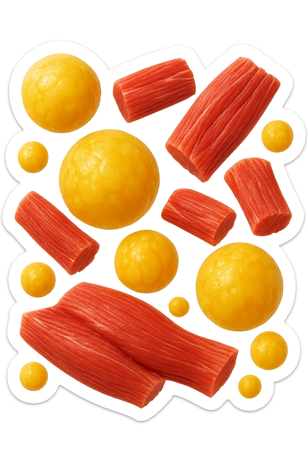 cellule di grasso gialle fluttuano in aria insieme a porzioni di tessuto muscolare umano realistico sticker