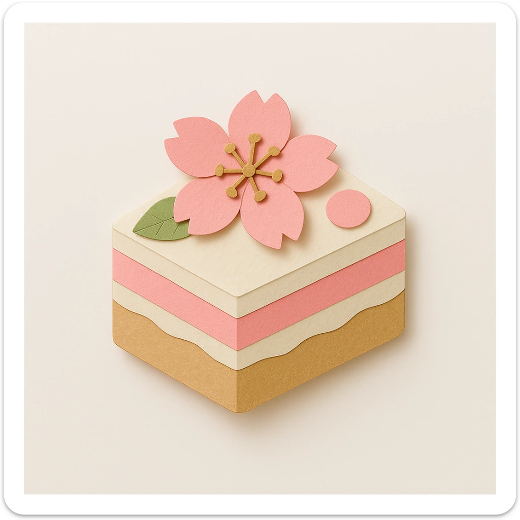 Add a cherry blossom flower on top of the sakura cake, keep the paper craft style. sticker