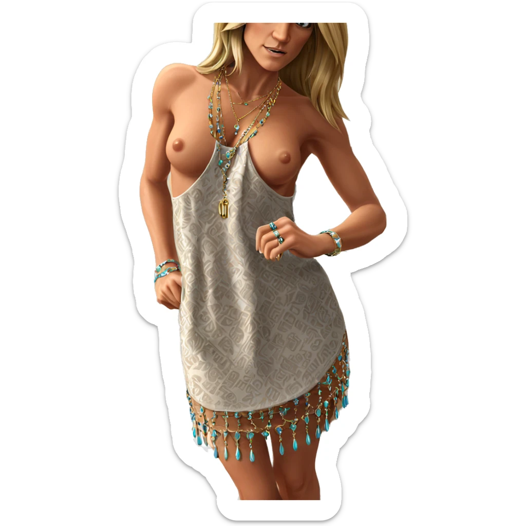 blonde girl indoors with jewelry sticker