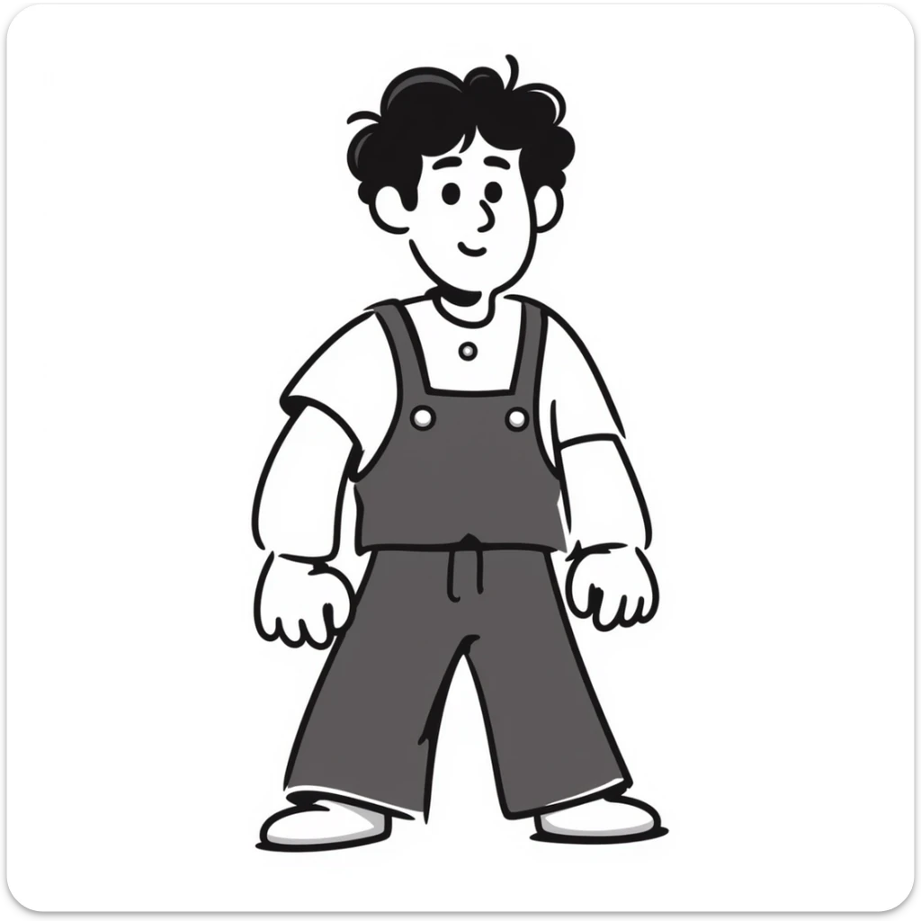 Wreck-It Ralph man with short messy hair, brown overalls, boxy figure with big arms sticker