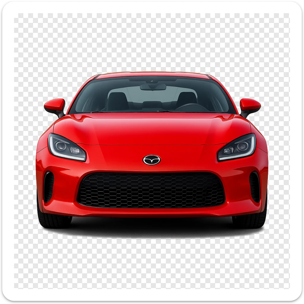 Show the red sports car from the front, with a visible face, no background. Remove the background to isolate the subject. sticker
