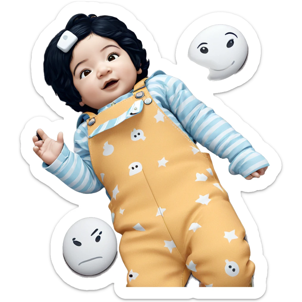 child with black hair lying sticker