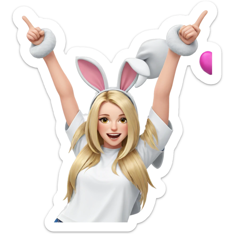 smiling girl with rabbit ears sticker