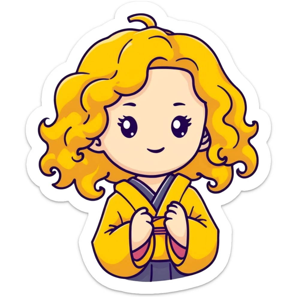 Cute Japanese girl with golden big curly wavy hair sticker